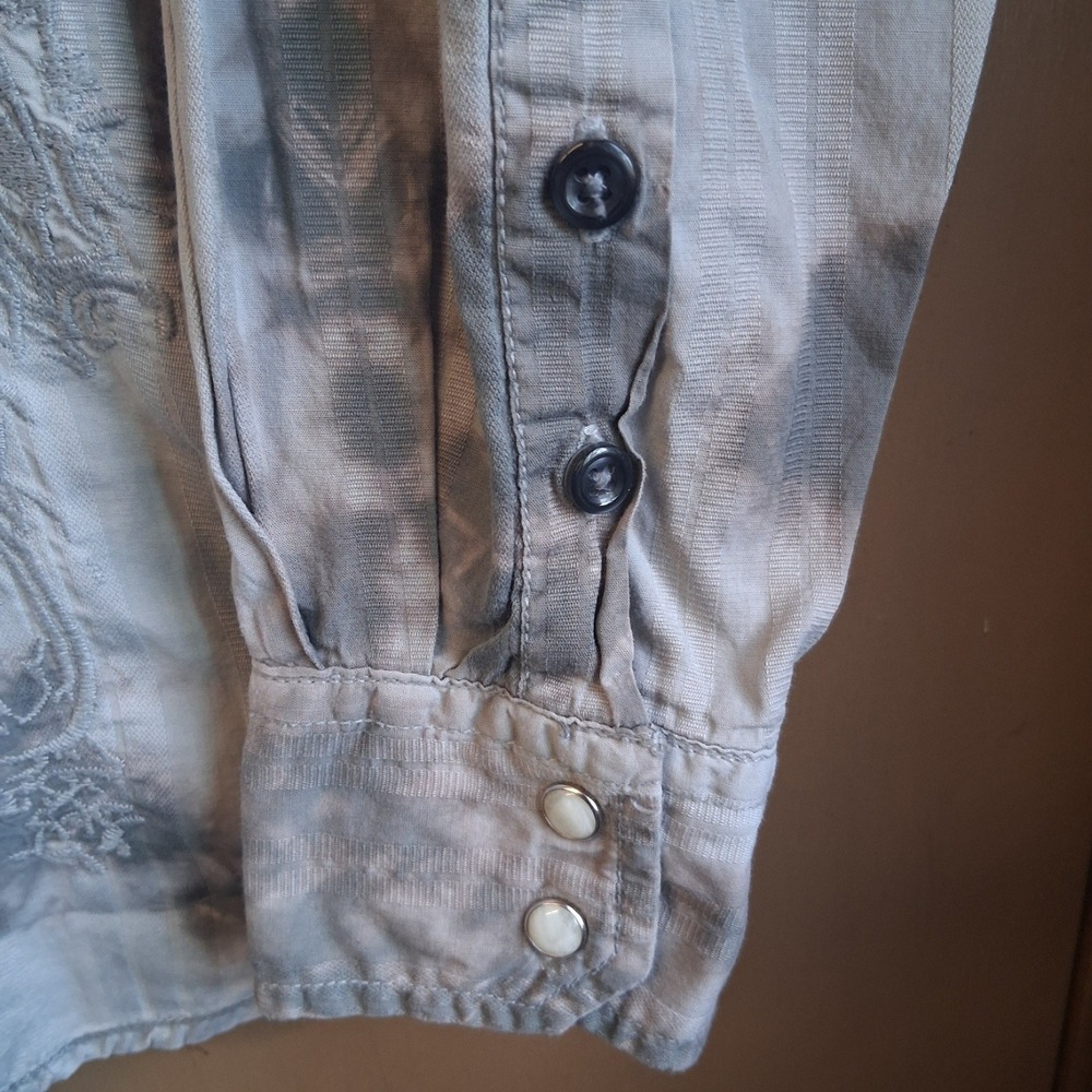 Decree Taupe Tie Dye W/ Embroidered Accent LS Button Down Western Shirt EUC - Picture 13 of 15